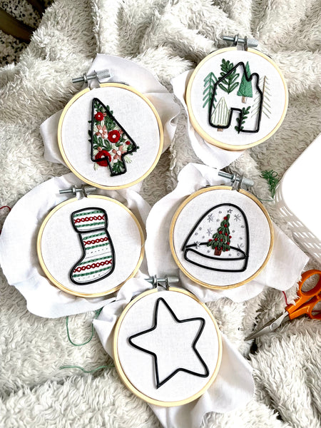 Tree with wire embellishments 3 inch Embroidery KIT