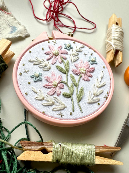 Pink Flowers Embroidery Hoop PDF Pattern