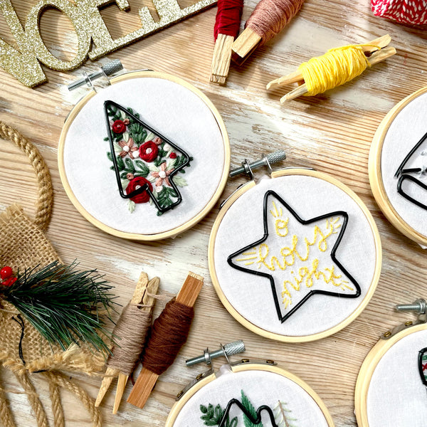 Tree with wire embellishments 3 inch Embroidery KIT