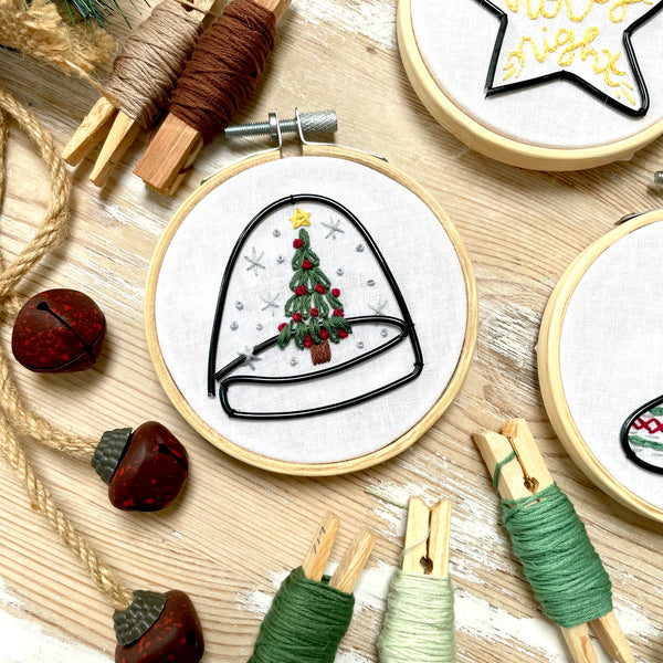 Snowlglobe with wire embellishments 3 inch Embroidery KIT