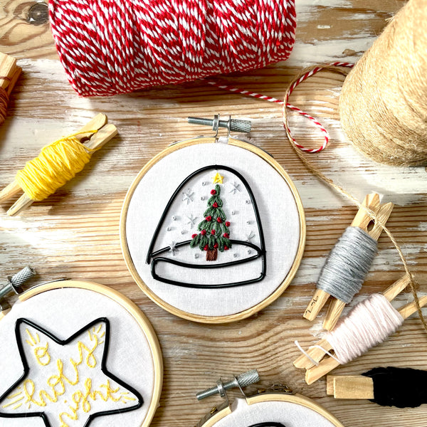 Snowlglobe with wire embellishments 3 inch Embroidery KIT
