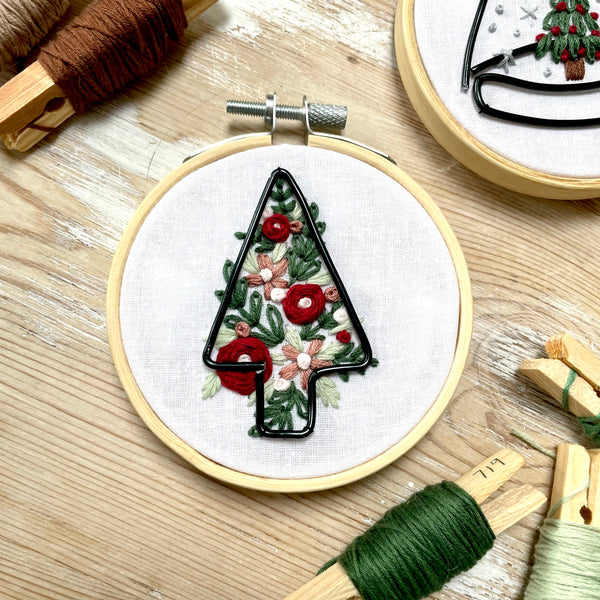 Tree with wire embellishments 3 inch Embroidery KIT