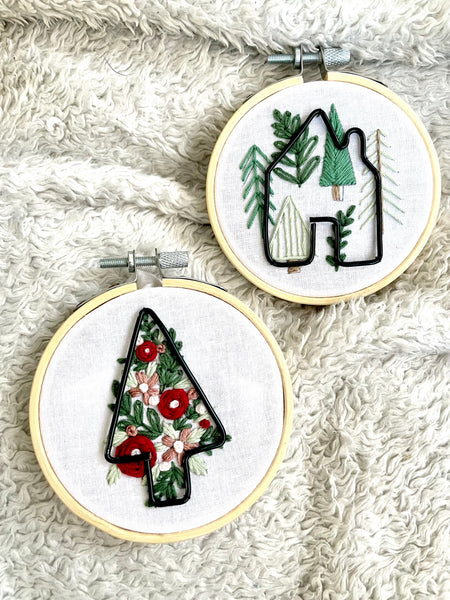 Tree with wire embellishments 3 inch Embroidery KIT