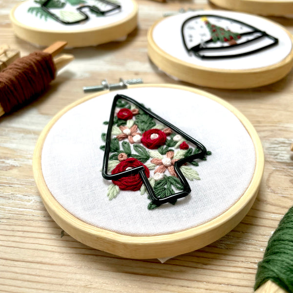 Tree with wire embellishments 3 inch Embroidery KIT