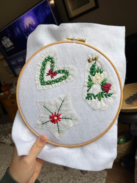 Festive Trio Felt Ornament Project Stitchalong, Live Video Tutorials on Instagram