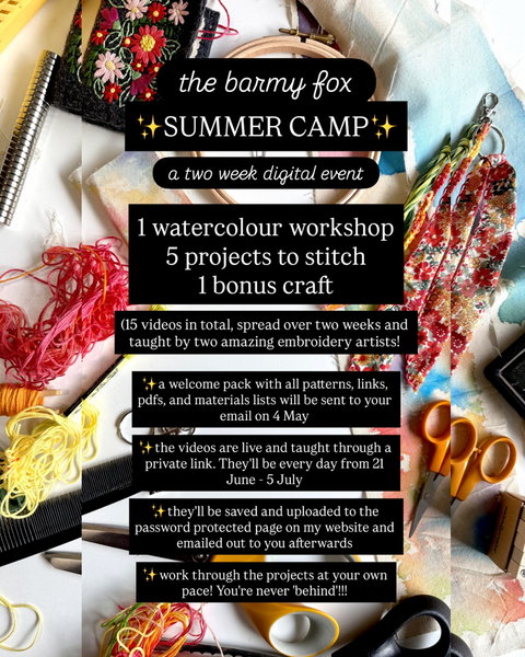 The 2026 Barmy Fox Embroidery SUMMER CAMP - A Two Week Online Craft Camp!