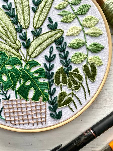 Green Plants Embroidery Hoop PDF Pattern