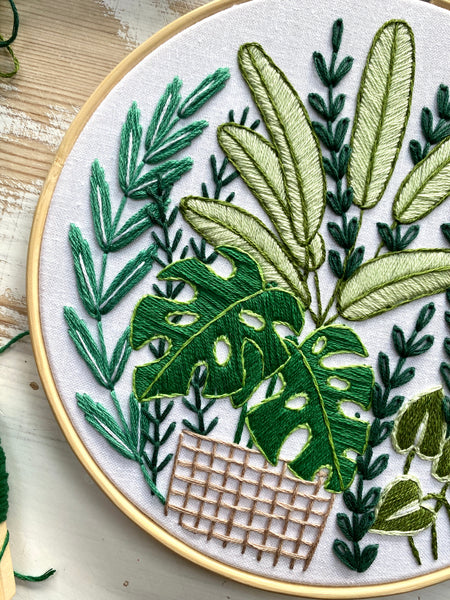 Green Plants Embroidery Hoop PDF Pattern