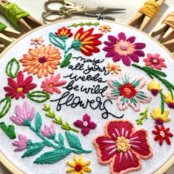 Weeds to Wildflowers Embroidery Hoop PDF Pattern