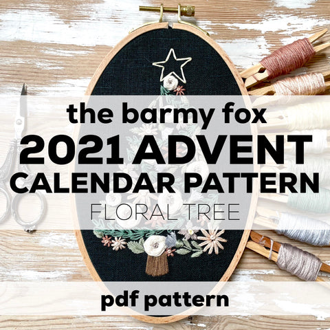 Floral Tree Advent Calendar 2021 Embroidery PDF Pattern